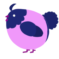 A lavender and navy chicken with a head pattern