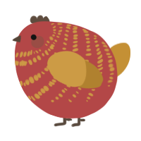 A red and gold chicken with a bar pattern