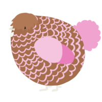A brown and pink chicken with a lace pattern