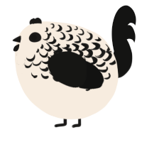 A cream and black chicken with a half-lace pattern