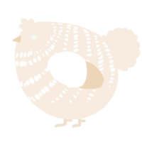 A cream chicken with a bar pattern