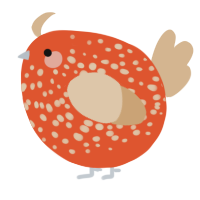 A vermilion and beige chicken with a speckle pattern