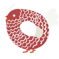 A red and white chicken with a lace pattern