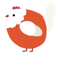 A vermilion and white chicken with a head pattern