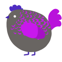 A grey and amethyst chicken with a half-lace pattern