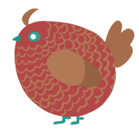 A red and brown chicken with a lace pattern