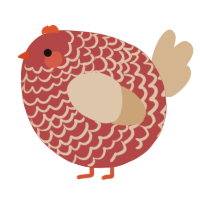 A red and beige chicken with a lace pattern
