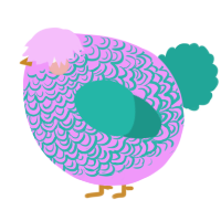 A lavender and turquoise chicken with a double-lace pattern