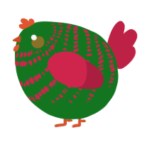A leaf and crimson chicken with a bar pattern