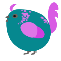 A teal and orchid chicken with a neck-speckle pattern