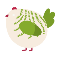 A cream and chartreuse chicken with a half-bar pattern