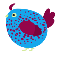 A sky and maroon chicken with a speckle pattern