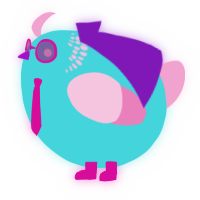 A aqua and pink chicken with a neck-band pattern