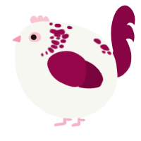 A white and maroon chicken with a neck-speckle pattern