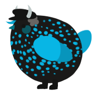 A sable and cerulean chicken with a speckle pattern