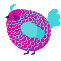 A fuchsia and aqua chicken with a lace pattern