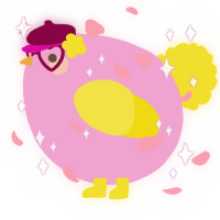 A pink and yellow chicken