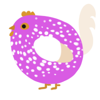 A orchid and cream chicken with a speckle pattern