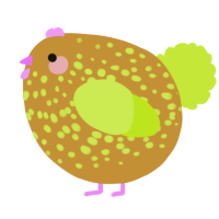A gold and lime chicken with a speckle pattern