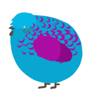 A cerulean and plum chicken with a half-lace pattern