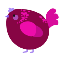 A maroon and fuchsia chicken with a neck-speckle pattern