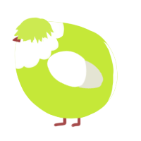 A lime and white chicken with a head pattern
