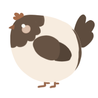 A cream and bark chicken with a head pattern