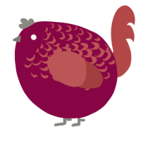 A maroon and red chicken with a half-lace pattern