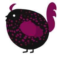 A black and wine chicken with a speckle pattern