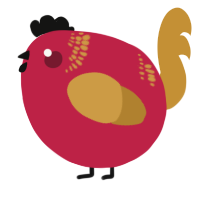 A crimson and gold chicken with a neck-band pattern