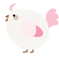 A white and rose chicken with a speckle pattern