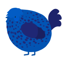 A ultramarine and navy chicken with a speckle pattern