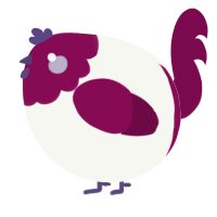 A white and wine chicken with a head pattern