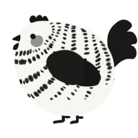 A white and sable chicken with a bar pattern