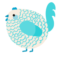 A cream and aqua chicken with a lace pattern