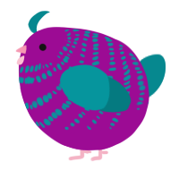 A plum and teal chicken with a bar pattern
