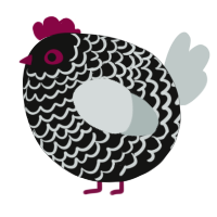A black and silver chicken with a lace pattern