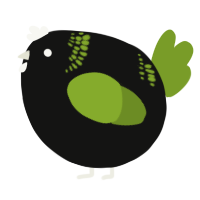 A black and chartreuse chicken with a neck-band pattern