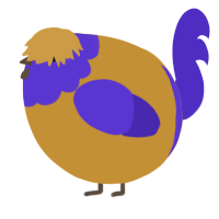 A gold and indigo chicken with a head pattern