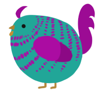 A turquoise and plum chicken with a bar pattern