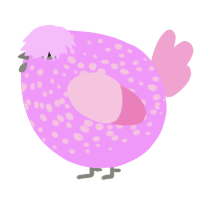 A lavender and pink chicken with a speckle pattern