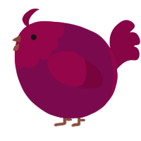 A wine and maroon chicken with a head pattern