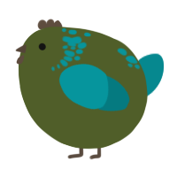 A olive and teal chicken with a neck-speckle pattern