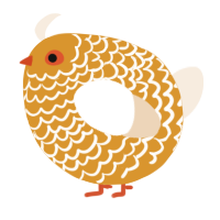 A orange and cream chicken with a lace pattern
