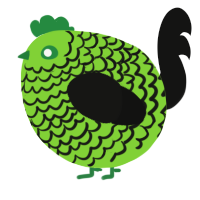 A grass and black chicken with a lace pattern