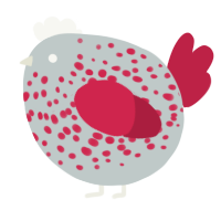 A silver and crimson chicken with a speckle pattern
