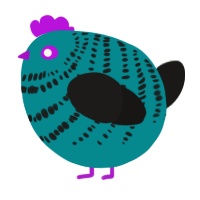 A teal and sable chicken with a bar pattern