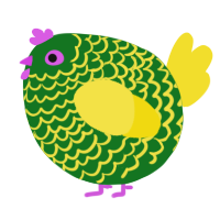 A leaf and yellow chicken with a lace pattern