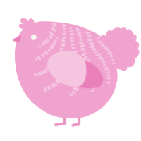 A pink chicken with a half-bar pattern