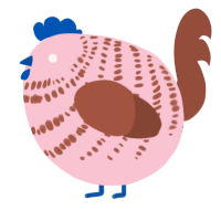 A rose and russet chicken with a bar pattern